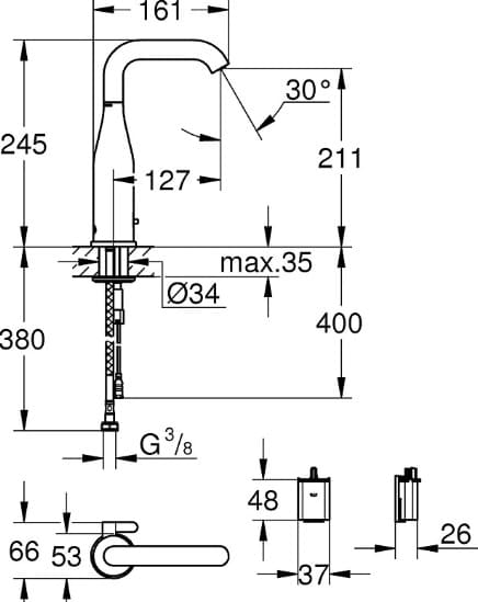 Bản vẽ Vòi Chậu Lavabo Cảm Ứng Nhập Khẩu Đức Grohe 36445000