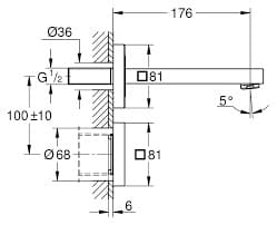 Bản vẽ Vòi Chậu Lavabo Nóng Lạnh Gắn Tường Đức Grohe 36442000
