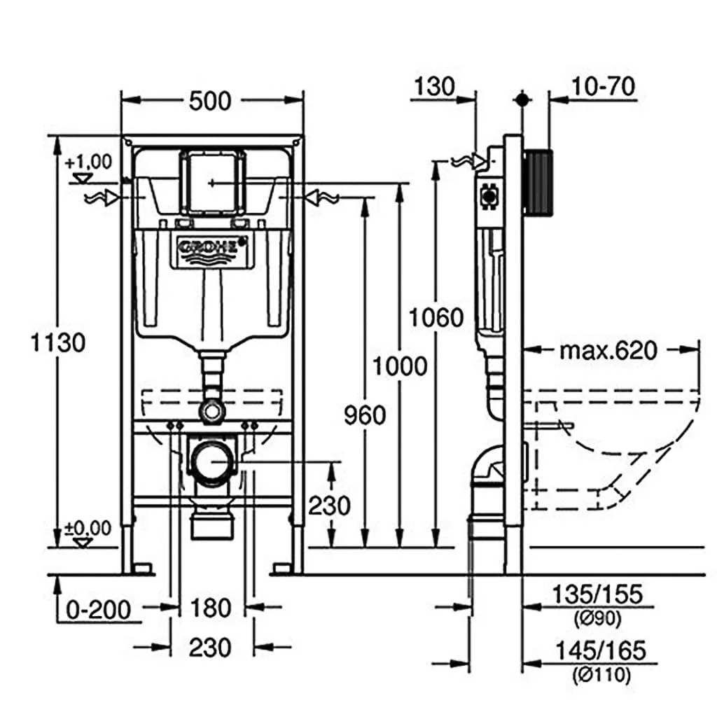 Bản vẽ Bồn Cầu Treo Tường Đức Grohe 3932100A