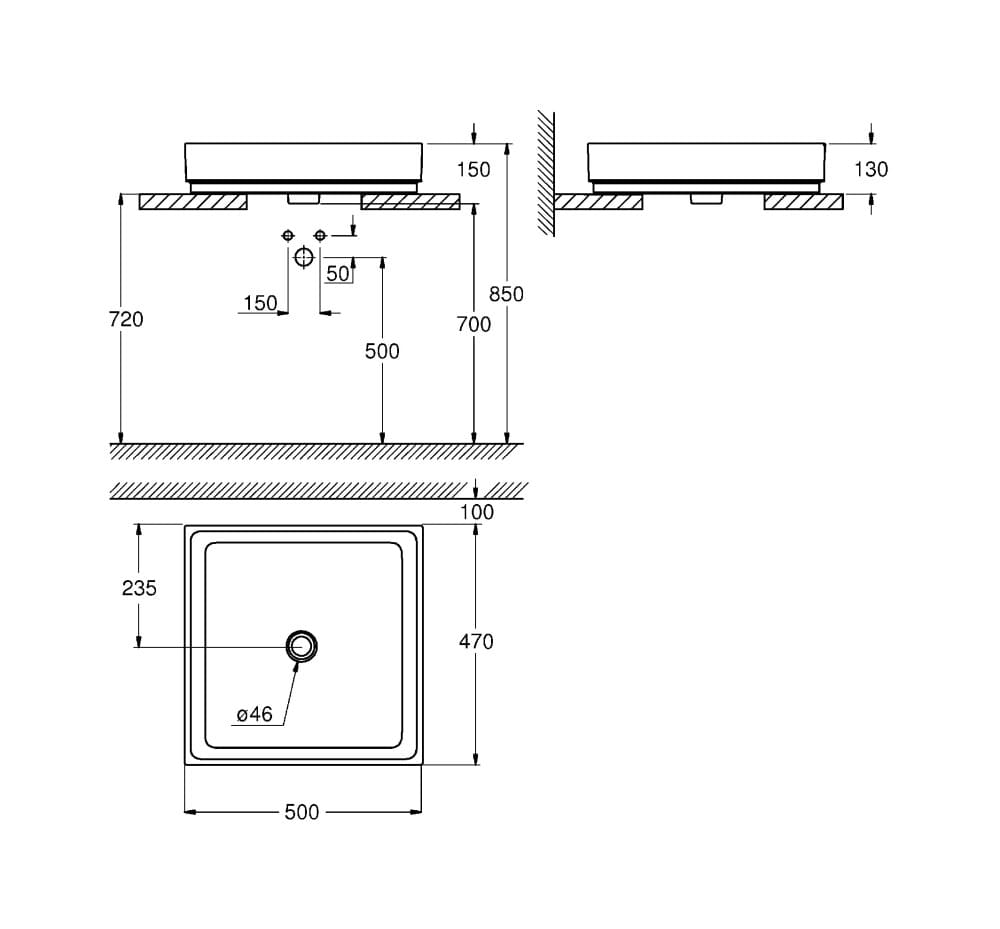 Bản vẽ Chậu Rửa Lavabo Đặt Bàn Đức Grohe 3948100H