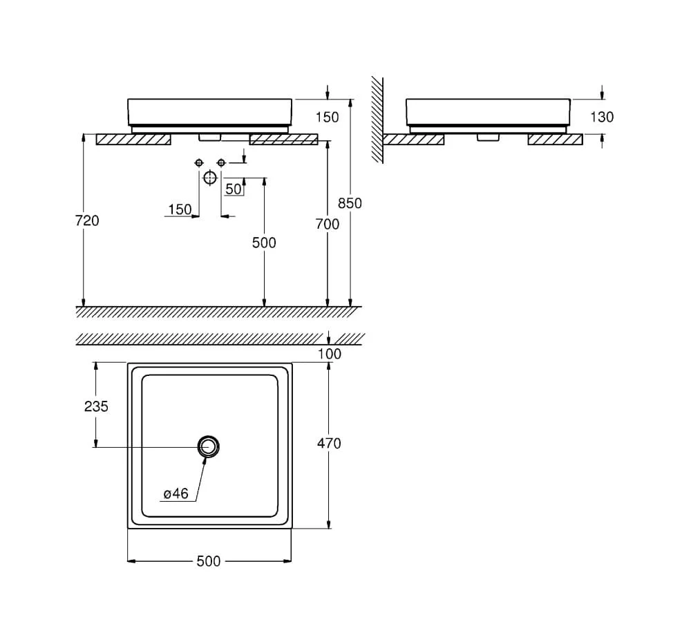 Bản vẽ Chậu Rửa Lavabo Đặt Bàn Đức Grohe 3948100H