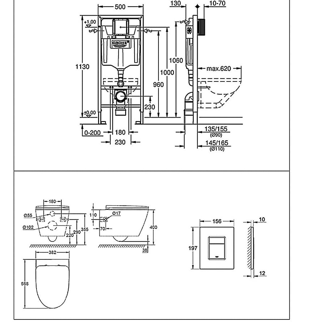 Bản vẽ Bồn Cầu Treo Tường Đức Grohe 39743000