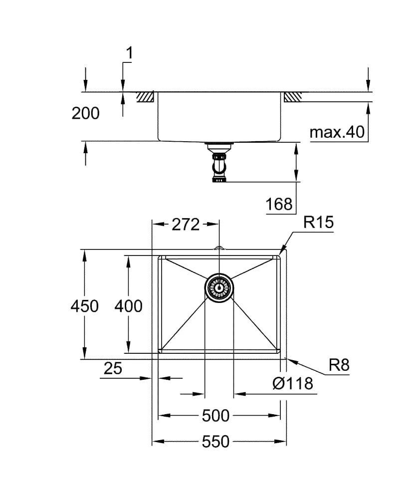 Bản vẽ Chậu Rửa Bát 1 Hố Nhập Khẩu Đức Grohe 31574DL1