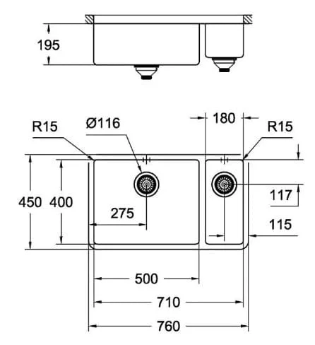 Bản vẽ Chậu Rửa Bát 2 Hố Nhập Khẩu Đức Grohe 31575SD1