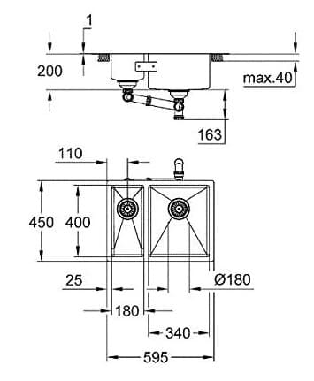 Bản vẽ Chậu Rửa Bát 2 Hố Nhập Khẩu Đức Grohe 31576SD1