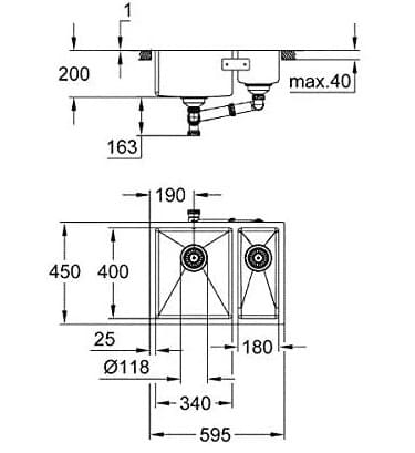 Bản vẽ Chậu Rửa Bát 2 Hố Nhập Khẩu Đức Grohe 31577SD1