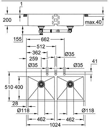 Bản vẽ Chậu Rửa Bát 2 Hố Nhập Khẩu Đức Grohe 31585SD1