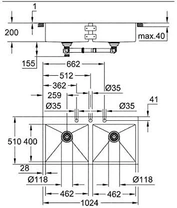 Bản vẽ Chậu Rửa Bát 2 Hố Nhập Khẩu Đức Grohe 31585SD1