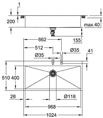 Bản vẽ Bản vẽ Chậu Rửa Bát 2 Hố Nhập Khẩu Đức Grohe 31586SD1