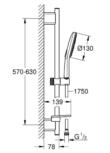 Bản vẽ Tay Sen Tắm Kèm Thanh Trượt Nhập Khẩu Đức Grohe 26576LS0