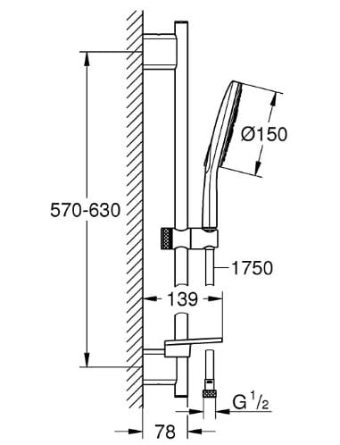 Bản vẽ Tay Sen Tắm Kèm Thanh Trượt Nhập Khẩu Đức Grohe 26591000