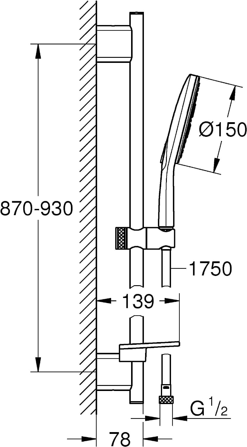 Bản vẽ Tay Sen Tắm Kèm Thanh Trượt Nhập Khẩu Đức Grohe 26593000