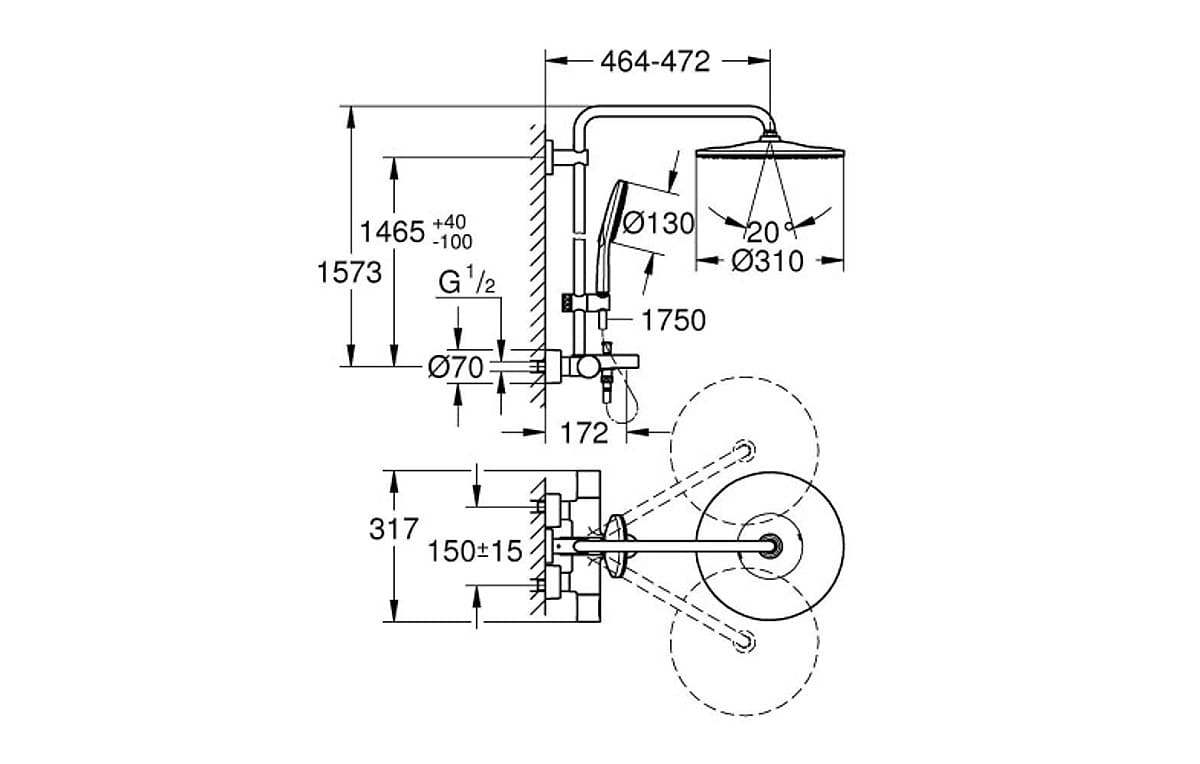 Bản vẽ Sen Cây Đứng Ổn Nhiệt Nhập Khẩu Đức Grohe 26657000