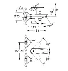 Bản vẽ Củ Sen Tắm Nóng Lạnh Đức Grohe 23605001