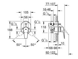 Bản vẽ Mặt Nạ Sen Âm Tường Đức Grohe 29039001