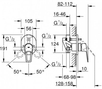 Bản vẽ Mặt Nạ Sen Âm Tường Đức Grohe 29041001