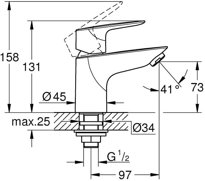 Bản vẽ Vòi Chậu Lavabo Nóng Lạnh 1 Lỗ Đức Grohe 32861001