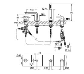 Bản vẽ Vòi Xả Bồn Tắm 4 Lỗ Gắn Bồn Đức Grohe 19316001
