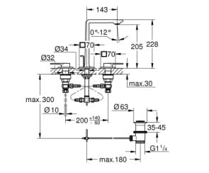 Bản vẽ Vòi Chậu Lavabo Nóng Lạnh 3 Lỗ Đức Grohe 20188001