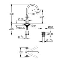 Bản vẽ Vòi Chậu Lavabo Nóng Lạnh 1 Lỗ Đức Grohe 21044GL3