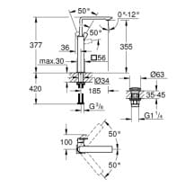 Bản vẽ Vòi Chậu Lavabo Nóng Lạnh 1 Lỗ Đức Grohe 23403001