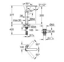 Bản vẽ Vòi Chậu Lavabo Nóng Lạnh 1 Lỗ Đức Grohe 23403001