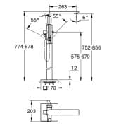 Bản vẽ Vòi Sen Bồn Tắm Đặt Sàn Đức Grohe 25222001