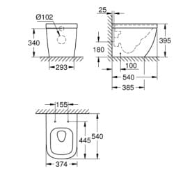 Bản vẽ Thân Bồn Cầu Đặt Sàn Đức Grohe 3933900H