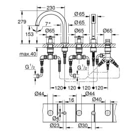 Bản vẽ Vòi Sen Bồn Tắm Đặt Sàn Đức Grohe 19923DA3
