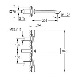 Bản vẽ Vòi Chậu Lavabo Nóng Lạnh Gắn Tường Đức Grohe 20193002