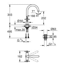 Bản vẽ Vòi Chậu Lavabo Nóng Lạnh 1 Lỗ Đức Grohe 21019DA3