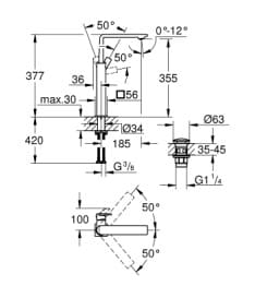 Bản vẽ Vòi Chậu Lavabo Nóng Lạnh 1 Lỗ Đức Grohe 23403GN1