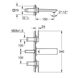 Bản vẽ Vòi Chậu Lavabo Nóng Lạnh Gắn Tường Đức Grohe 20189A02