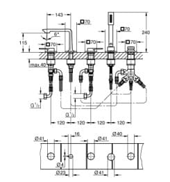 Bản vẽ Vòi Sen Bồn Tắm Đặt Sàn Đức Grohe 25221A01