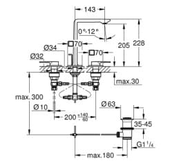 Bản vẽ Vòi Chậu Lavabo Nóng Lạnh 3 Lỗ Đức Grohe 20188DL1