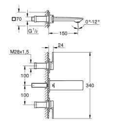 Bản vẽ Vòi Chậu Lavabo Nóng Lạnh Gắn Tường Đức Grohe 20189DL2