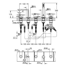 Bản vẽ kỹ thuật Vòi Sen Bồn Tắm Gắn Bồn Đức Grohe 25221DL1