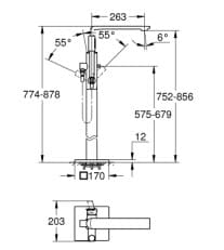 Bản vẽ Vòi Sen Bồn Tắm Đặt Sàn Đức Grohe 25222DL1