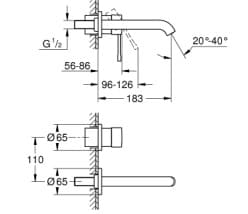 Bản vẽ Vòi Chậu Lavabo Nóng Lạnh Gắn Tường Đức Grohe 19408GN1