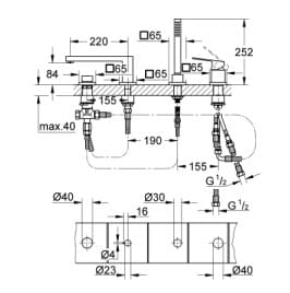 Bản vẽ Vòi Sen Bồn Tắm Gắn Bồn Đức Grohe 19897AL1