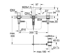 Bản vẽ Vòi Chậu Lavabo Nóng Lạnh 3 Lỗ Đức Grohe 20351AL0
