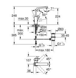 Bản vẽ Vòi Chậu Lavabo Nóng Lạnh 1 Lỗ Đức Grohe 23135AL0