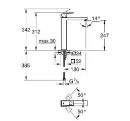 Bản vẽ Vòi Chậu Lavabo Nóng Lạnh 1 Lỗ Đức Grohe 23406AL0