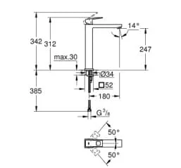 Bản vẽ Vòi Chậu Lavabo Nóng Lạnh 1 Lỗ Đức Grohe 23406AL0