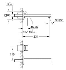 Bản vẽ Vòi Chậu Lavabo Nóng Lạnh Gắn Tường Đức Grohe 23447AL0