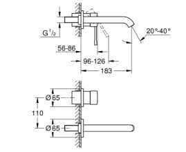 Bản vẽ Vòi Chậu Lavabo Nóng Lạnh Gắn Tường Đức Grohe 19408DL1