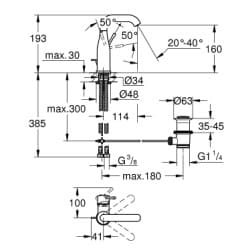 Bản vẽ Vòi Chậu Lavabo Nóng Lạnh 1 Lỗ Đức Grohe 23462DL1