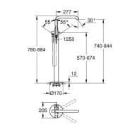 Bản vẽ Vòi Sen Bồn Tắm Đặt Sàn Đức Grohe 23491DL1