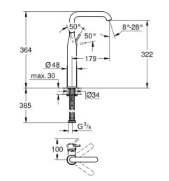 Bản vẽ Vòi Chậu Lavabo Nóng Lạnh 1 Lỗ Đức Grohe 32901DL1