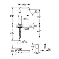 Bản vẽ Vòi Chậu Lavabo Cảm Ứng Nhập Khẩu Đức Grohe 36445DL0